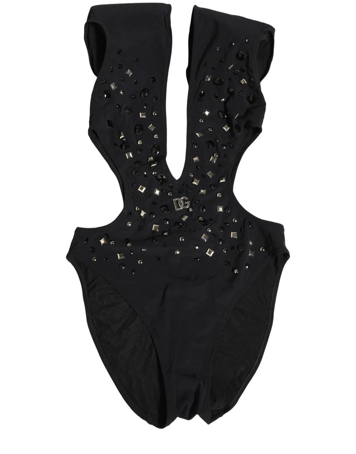 Dolce &amp; Gabbana Sample Sale | Dolce &amp; Gabbana Black Logo Embellished Cutout One Piece Swimwear - | Designer outlet