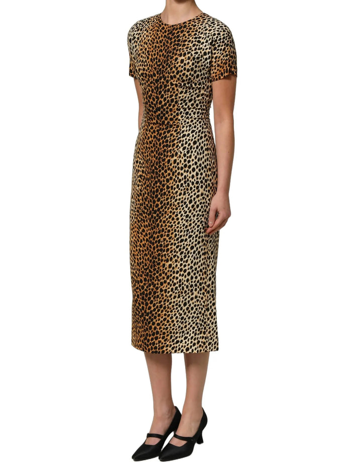 Dolce &amp; Gabbana Brown Leopard Print Silk Sheath Midi Dress