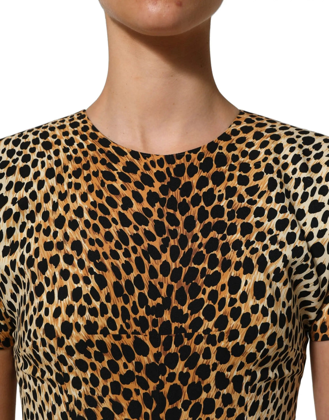 Dolce &amp; Gabbana Brown Leopard Print Silk Sheath Midi Dress