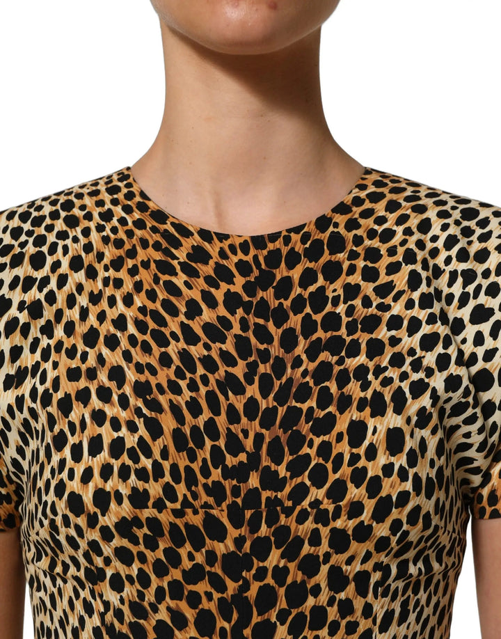 Dolce &amp; Gabbana Brown Leopard Print Silk Sheath Midi Dress