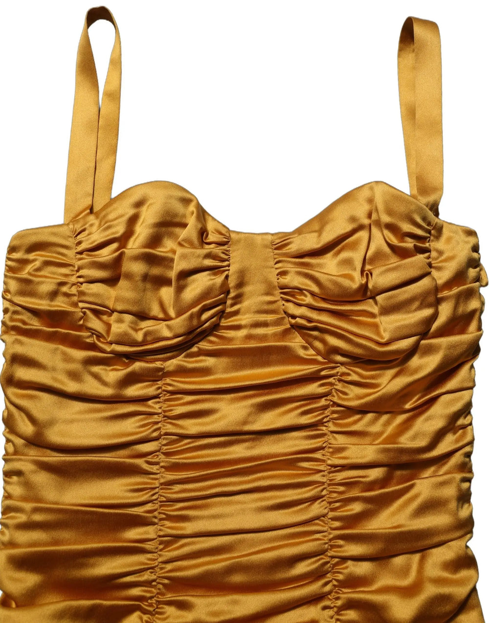 Dolce & Gabbana Sample Sale | Dolce & Gabbana Gold Silk Ruched Bodycon Sheath Midi Dress - | Designer outlet