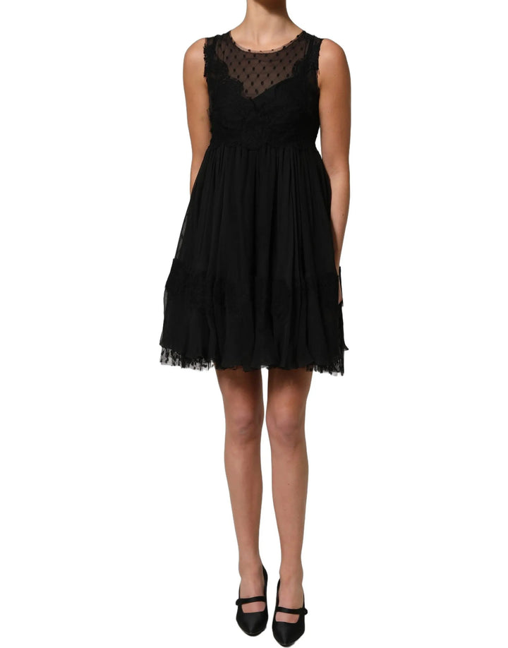 Dolce &amp; Gabbana Black Lace Trim Sleeveless A-line Mini Dress