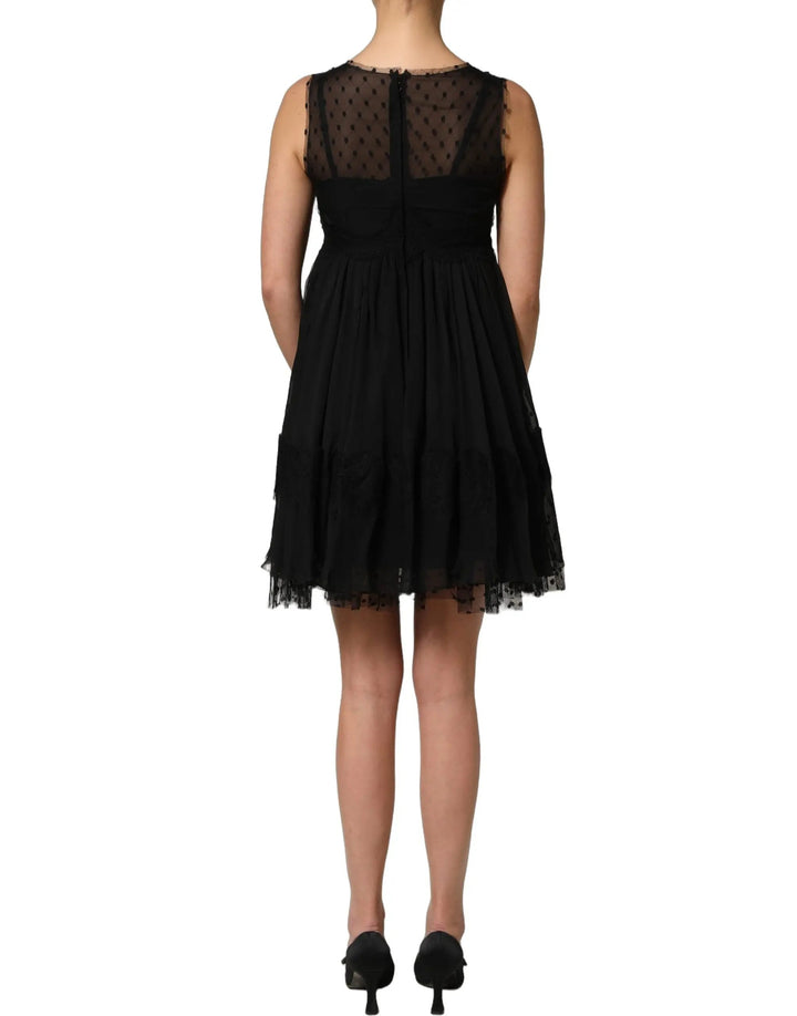 Dolce &amp; Gabbana Black Lace Trim Sleeveless A-line Mini Dress