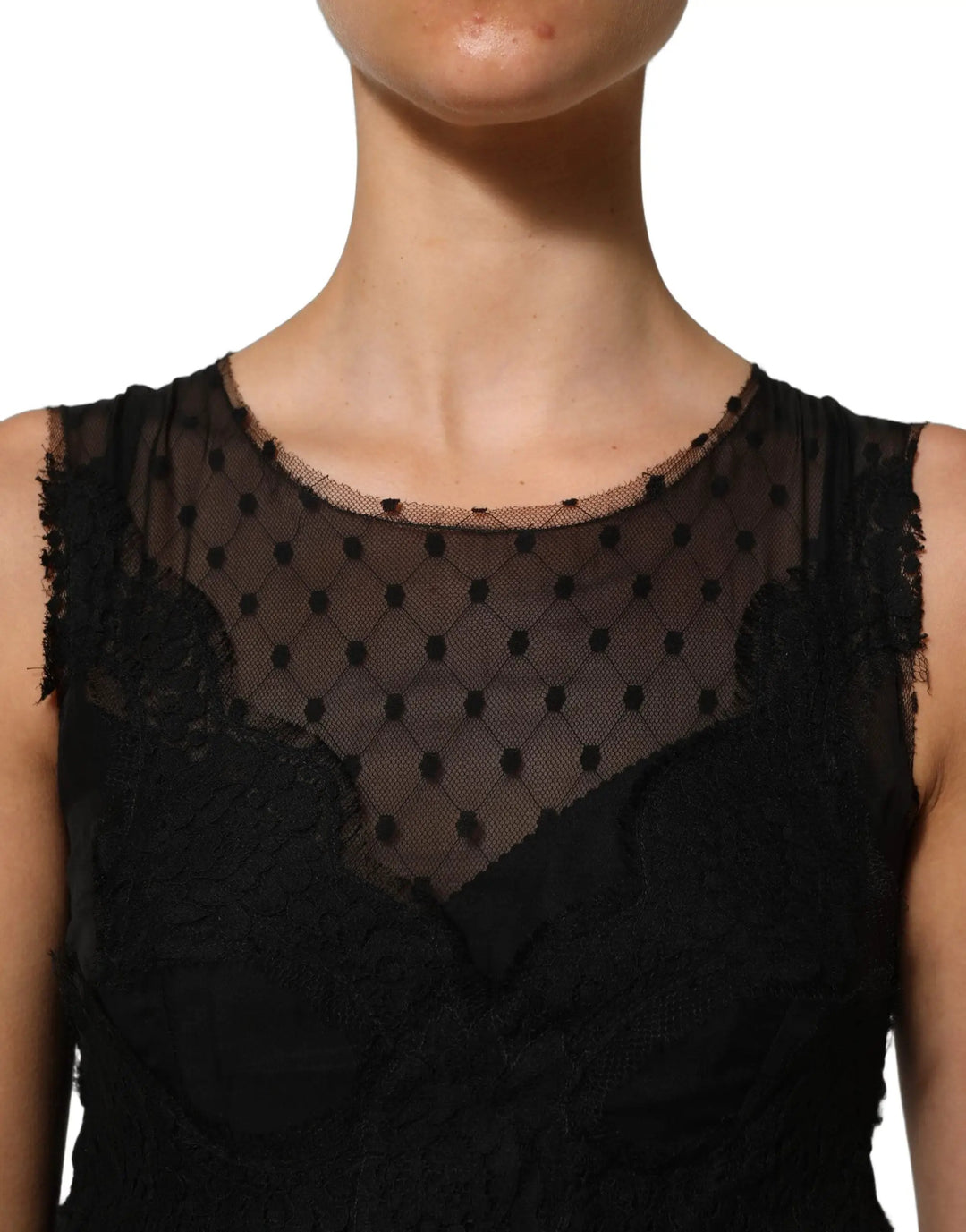 Dolce &amp; Gabbana Black Lace Trim Sleeveless A-line Mini Dress