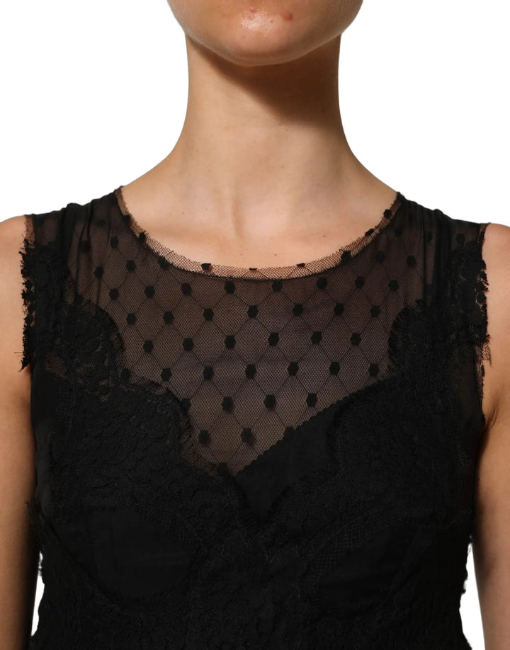 Dolce &amp; Gabbana Black Lace Trim Sleeveless A-line Mini Dress