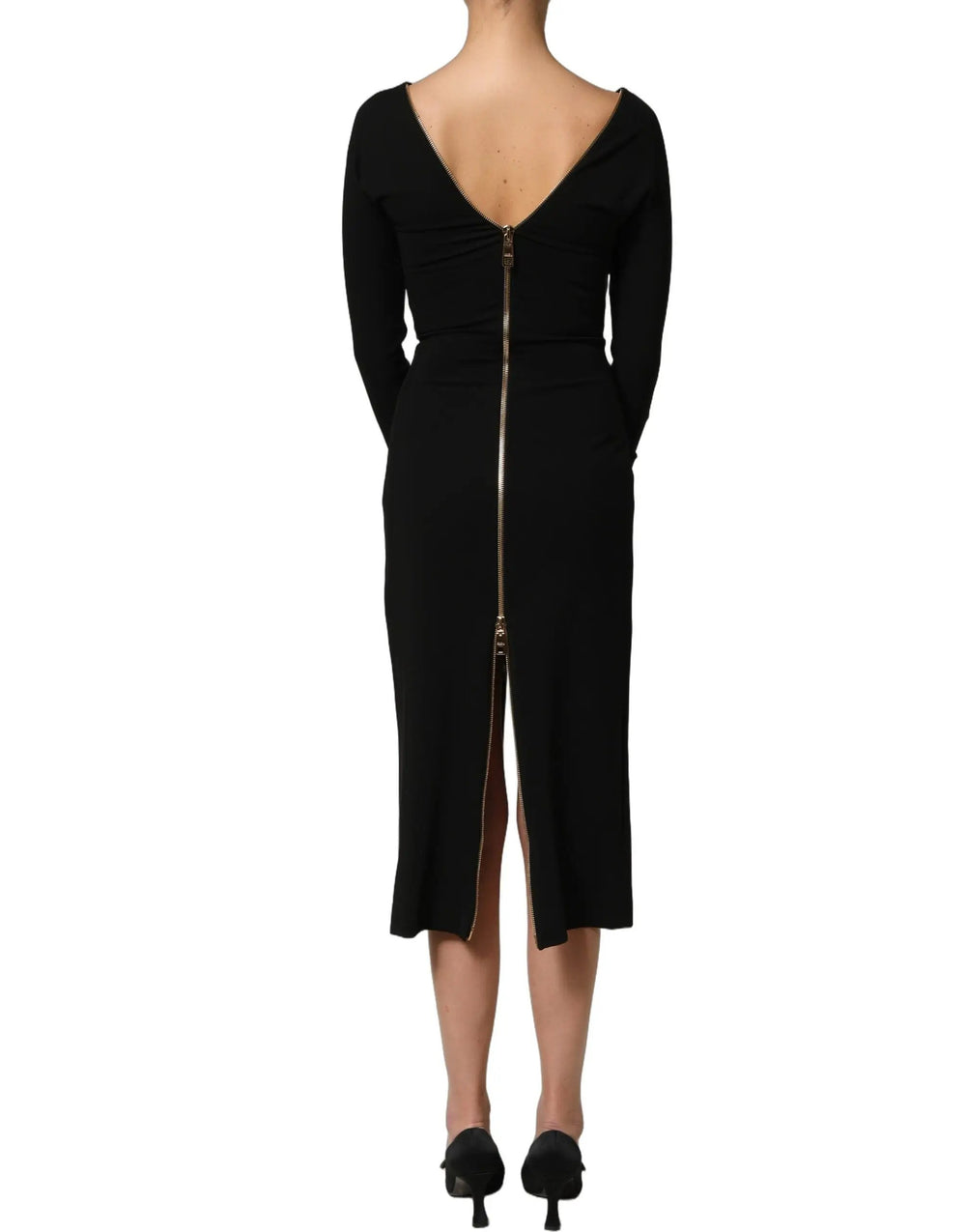 Dolce & Gabbana Sample Sale | Dolce & Gabbana Black Long Sleeves Front Zipper Midi Dress - | Designer outlet