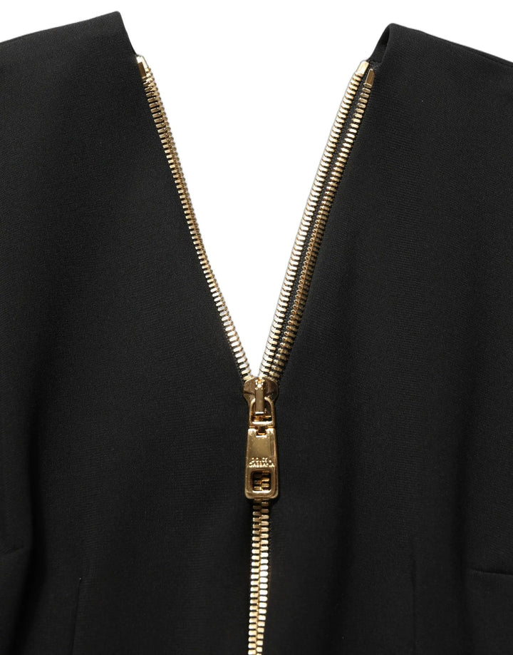 Dolce &amp; Gabbana Black Long Sleeves Front Zipper Midi Dress