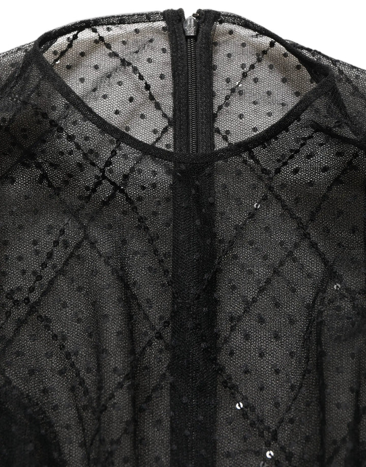 Dolce &amp; Gabbana Black Mesh Lace Long Sleeved Maxi Gown Dress