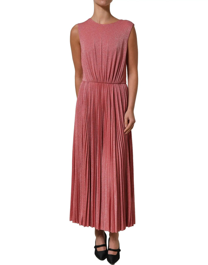 Dolce &amp; Gabbana Coral Pink Pleated Sleeveless Max Dress