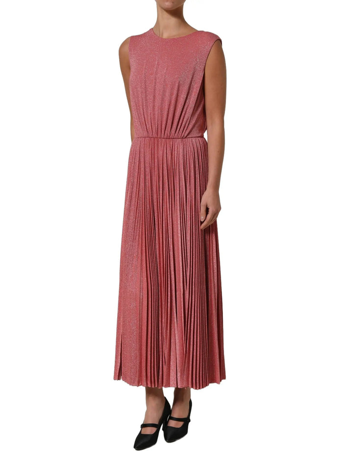 Dolce &amp; Gabbana Coral Pink Pleated Sleeveless Max Dress
