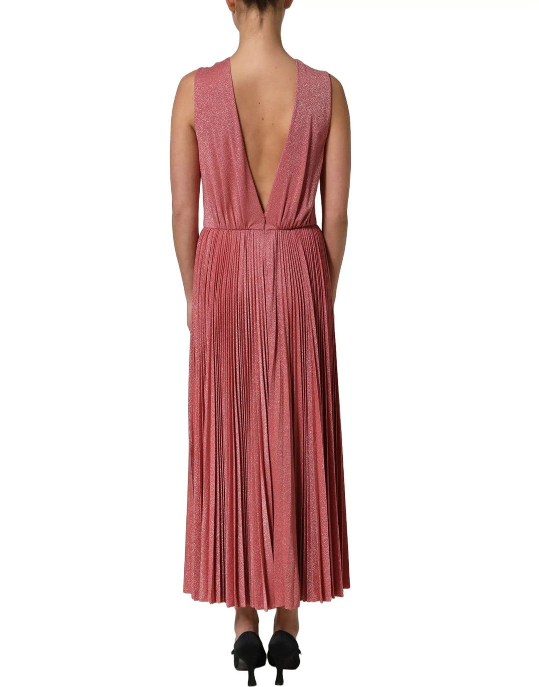 Dolce &amp; Gabbana Coral Pink Pleated Sleeveless Max Dress