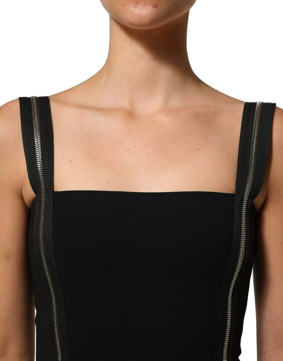 Dolce &amp; Gabbana Black Sleeveless Front Zipper Midi Dress