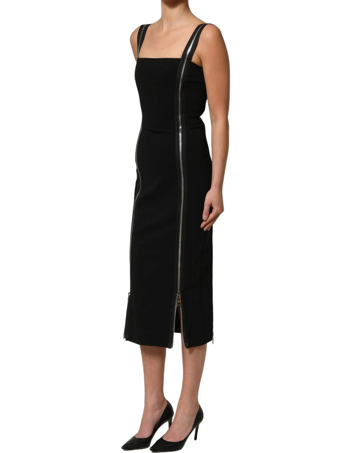 Dolce &amp; Gabbana Black Sleeveless Front Zipper Midi Dress