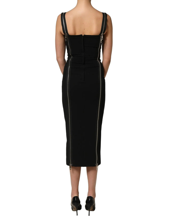 Dolce &amp; Gabbana Black Sleeveless Front Zipper Midi Dress