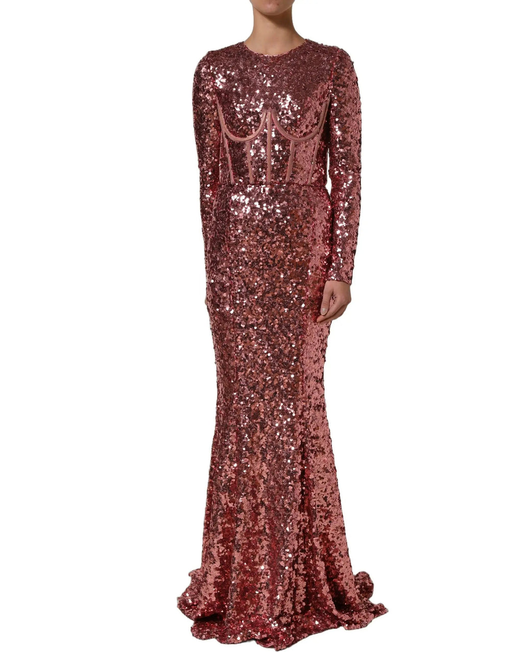 Dolce & Gabbana Sample Sale | Dolce & Gabbana Pink Long Sequined Corset Detailing Gown Dress - | Designer outlet