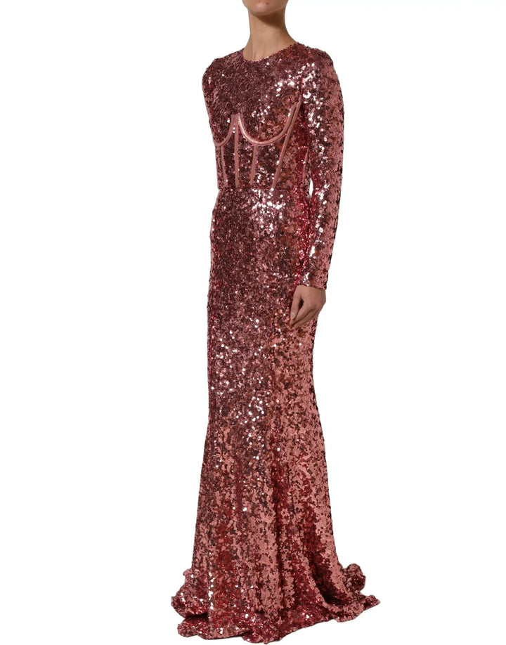 Dolce &amp; Gabbana Pink Long Sequined Corset Detailing Gown Dress