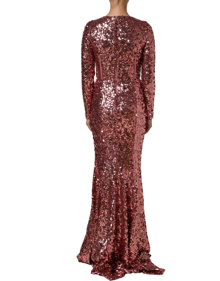 Dolce &amp; Gabbana Pink Long Sequined Corset Detailing Gown Dress