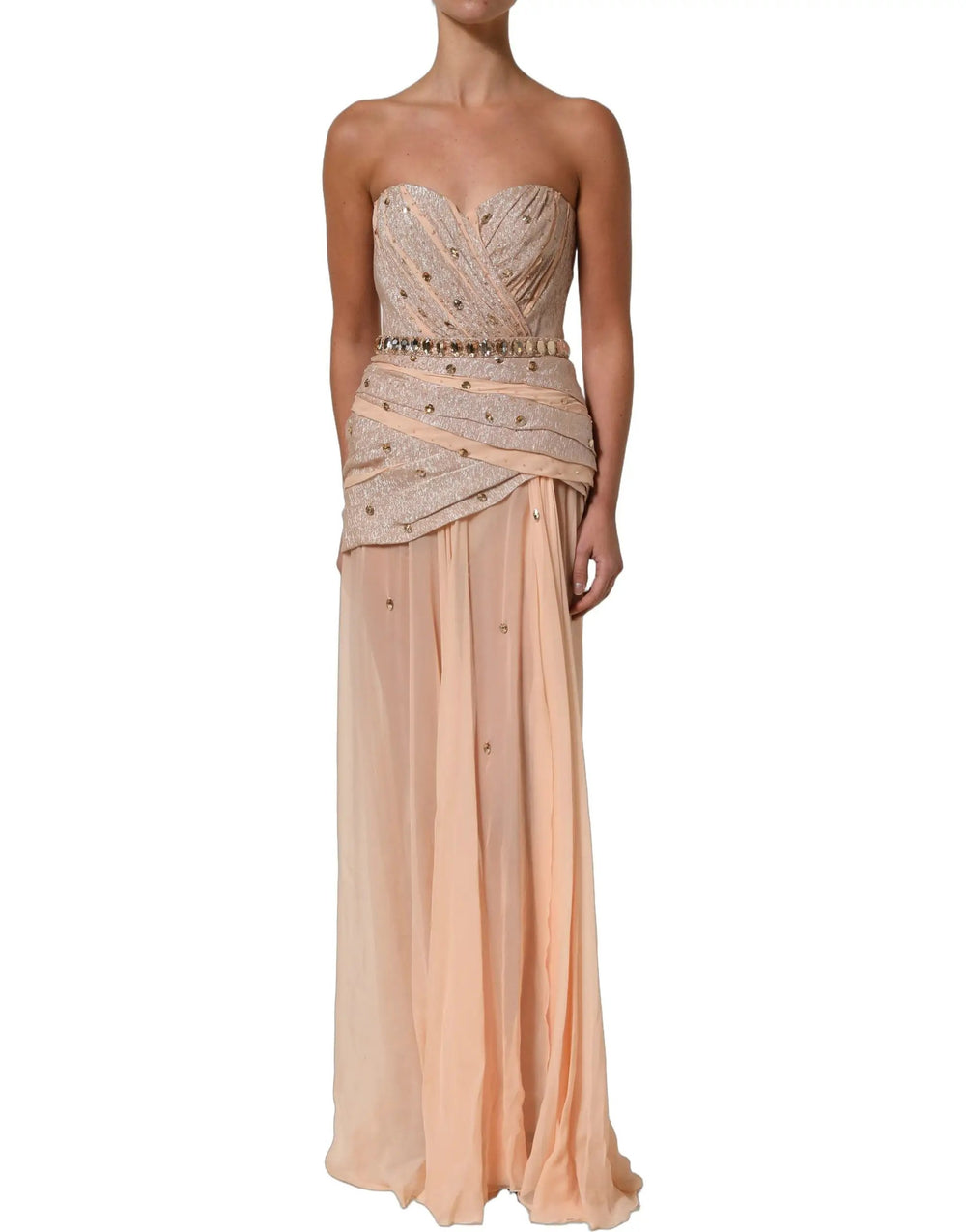 Dolce & Gabbana Sample Sale | Dolce & Gabbana Nude Embellished Strapless Evening Gown Dress - | Designer outlet