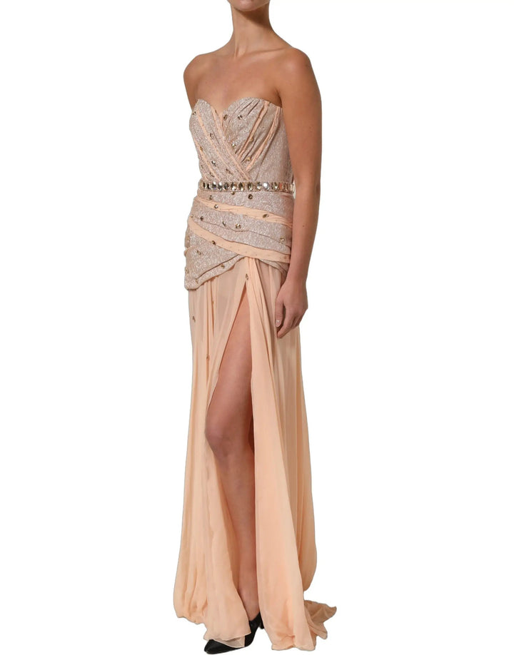 Dolce &amp; Gabbana Nude Embellished Strapless Evening Gown Dress