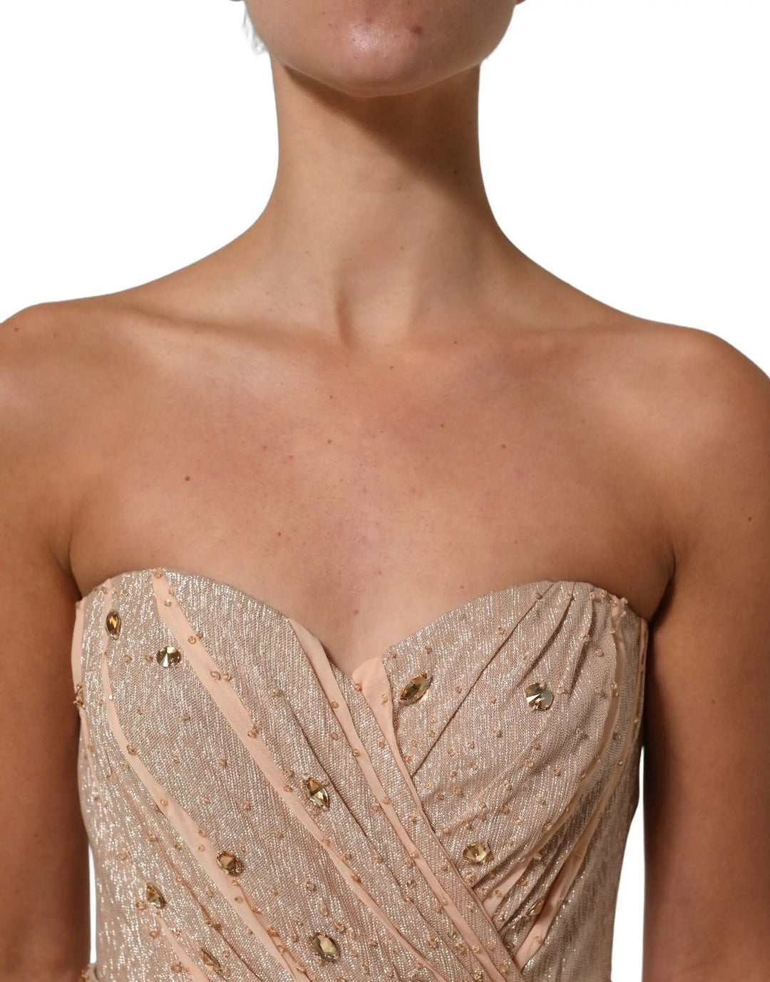 Dolce &amp; Gabbana Nude Embellished Strapless Evening Gown Dress