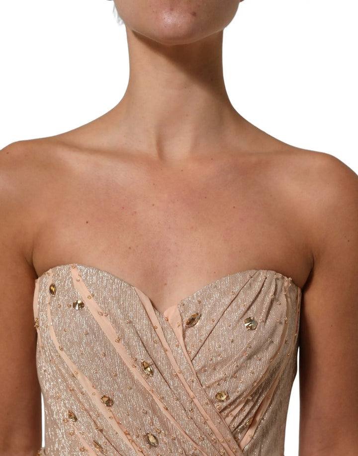 Dolce &amp; Gabbana Nude Embellished Strapless Evening Gown Dress