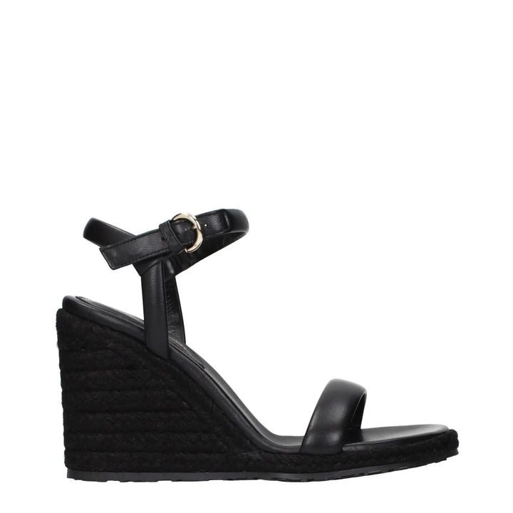 Gianvito Rossi Sample Sale | Gianvito Rossi Black Leather Wedge Sandals - | Designer outlet