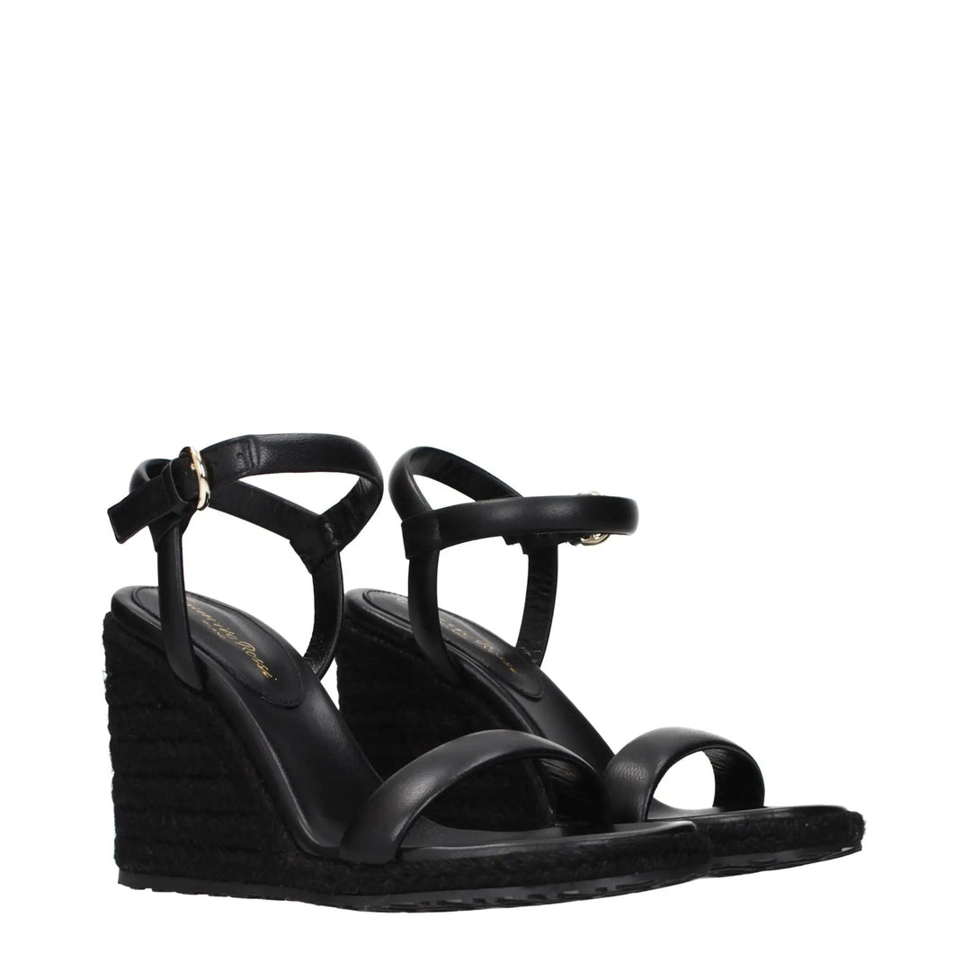 Gianvito Rossi Sample Sale | Gianvito Rossi Black Leather Wedge Sandals - | Designer outlet