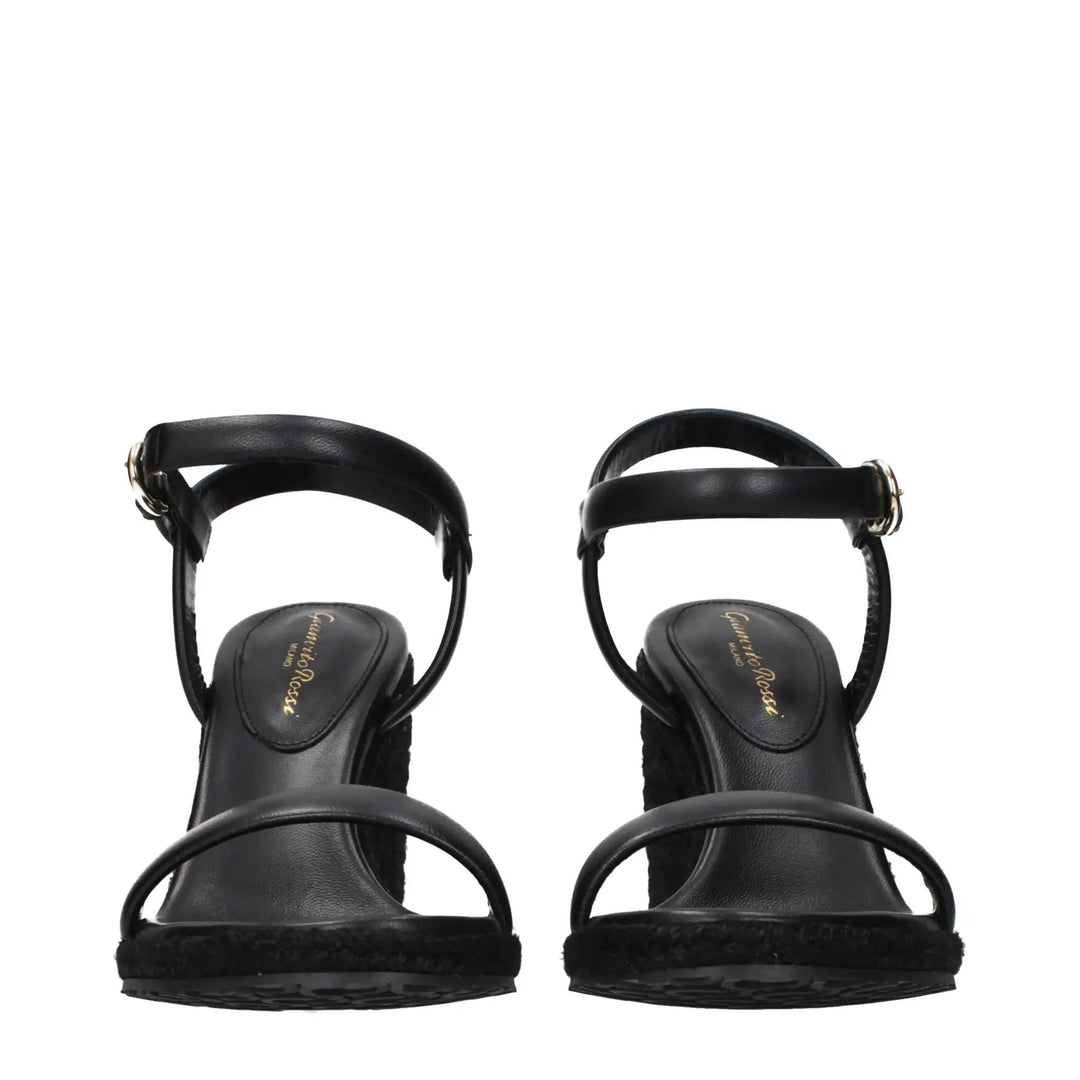 Gianvito Rossi Sample Sale | Gianvito Rossi Black Leather Wedge Sandals - | Designer outlet
