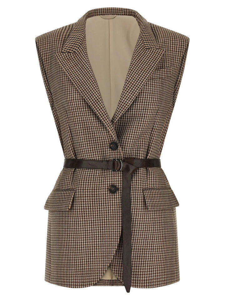 Brunello Cucinelli Beige Virgin Wool Sleeveless Jacket