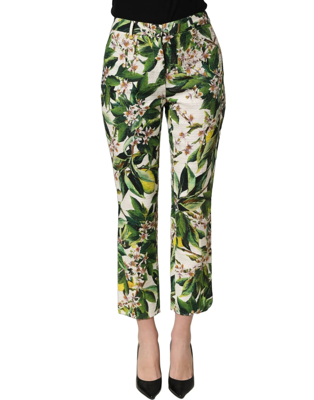 Dolce & Gabbana Sample Sale | Dolce & Gabbana White Floral Print Cropped Straight Pants - | Designer outlet