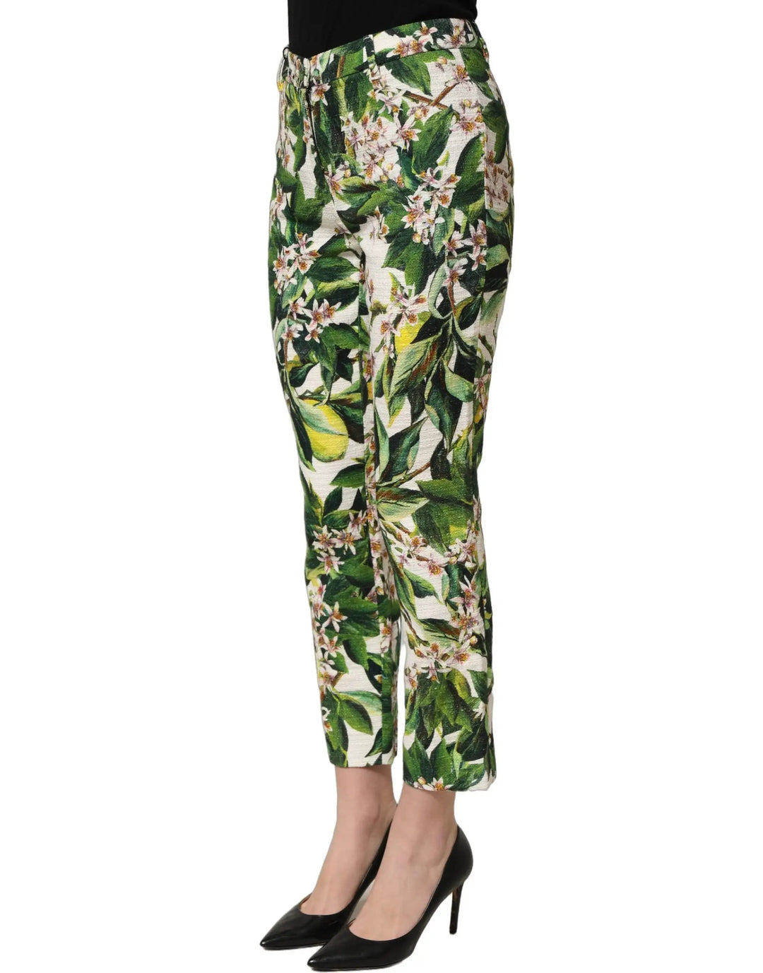 Dolce &amp; Gabbana White Floral Print Cropped Straight Pants