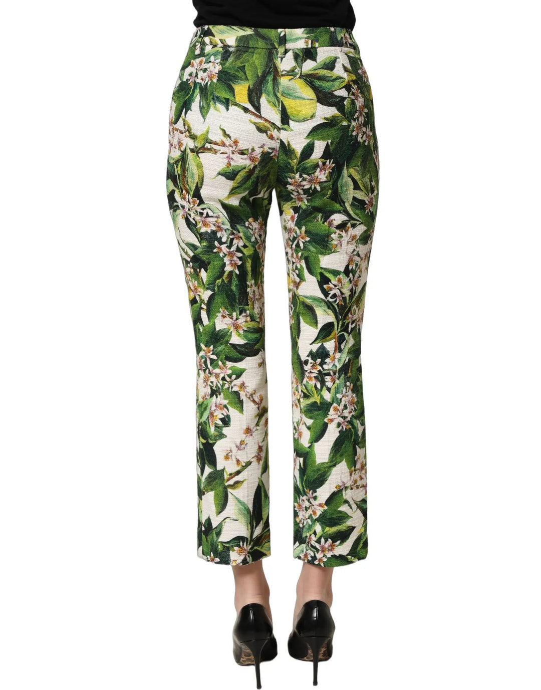 Dolce &amp; Gabbana White Floral Print Cropped Straight Pants
