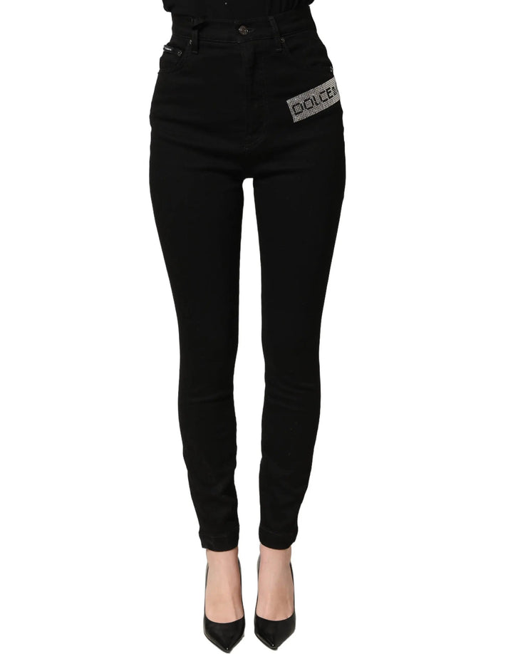 Dolce &amp; Gabbana Black Grace Rhinestone HighWaist Denim Jeans