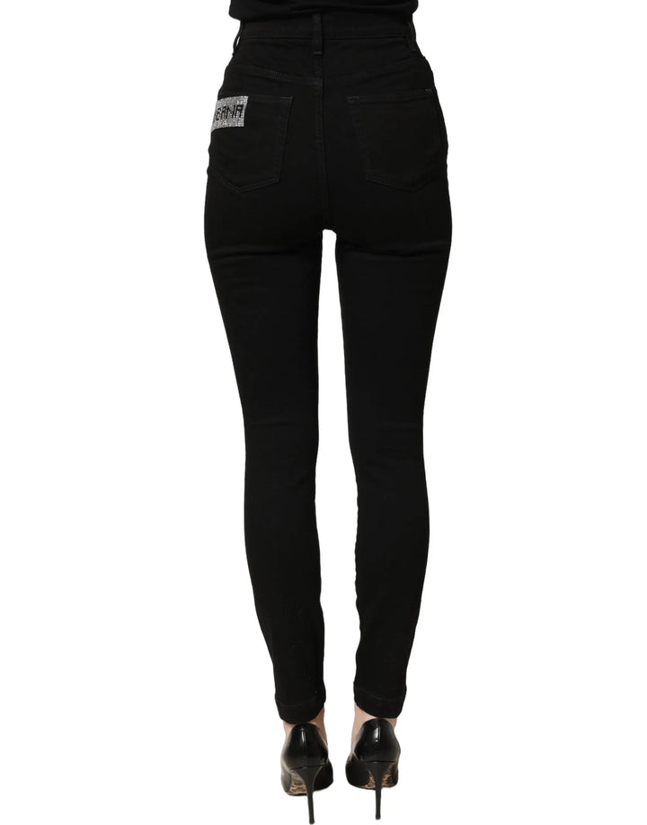 Dolce &amp; Gabbana Black Grace Rhinestone HighWaist Denim Jeans