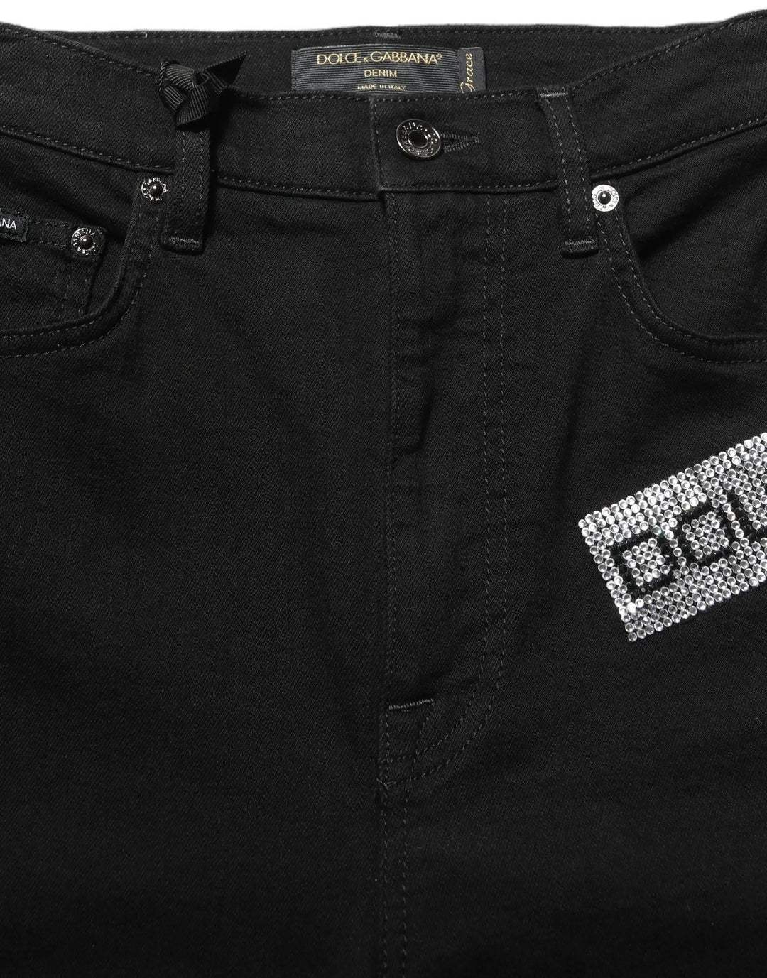 Dolce &amp; Gabbana Black Grace Rhinestone HighWaist Denim Jeans