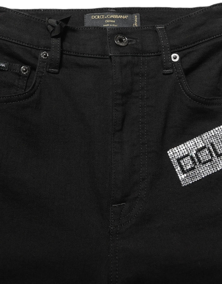 Dolce &amp; Gabbana Black Grace Rhinestone HighWaist Denim Jeans
