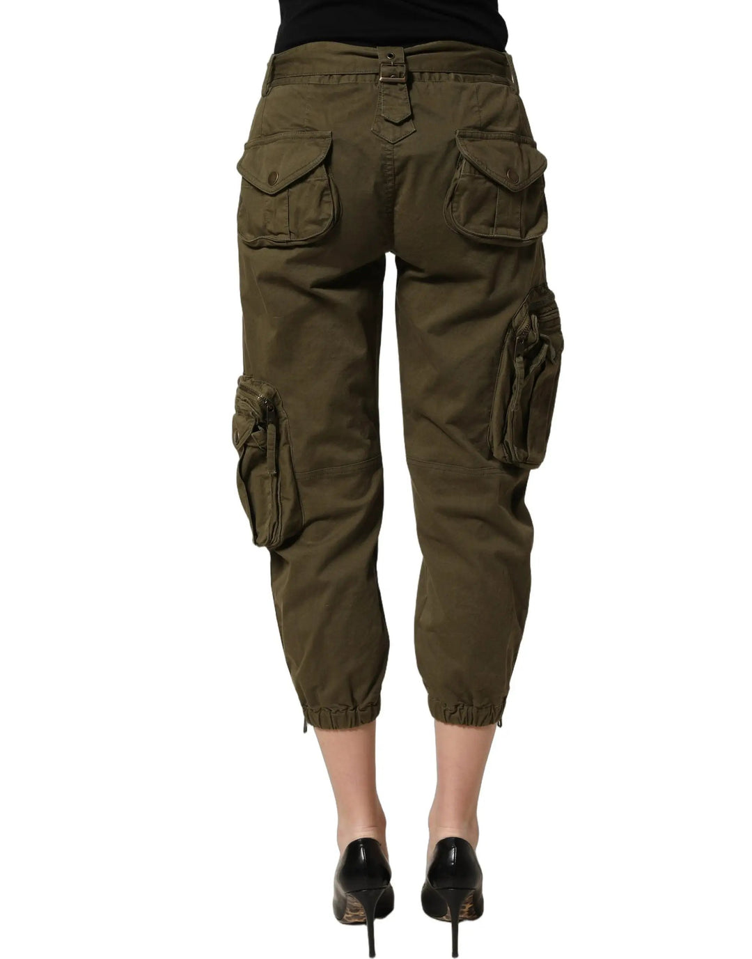 Dolce &amp; Gabbana Olive Green High Waist Cargo Trouser Pants