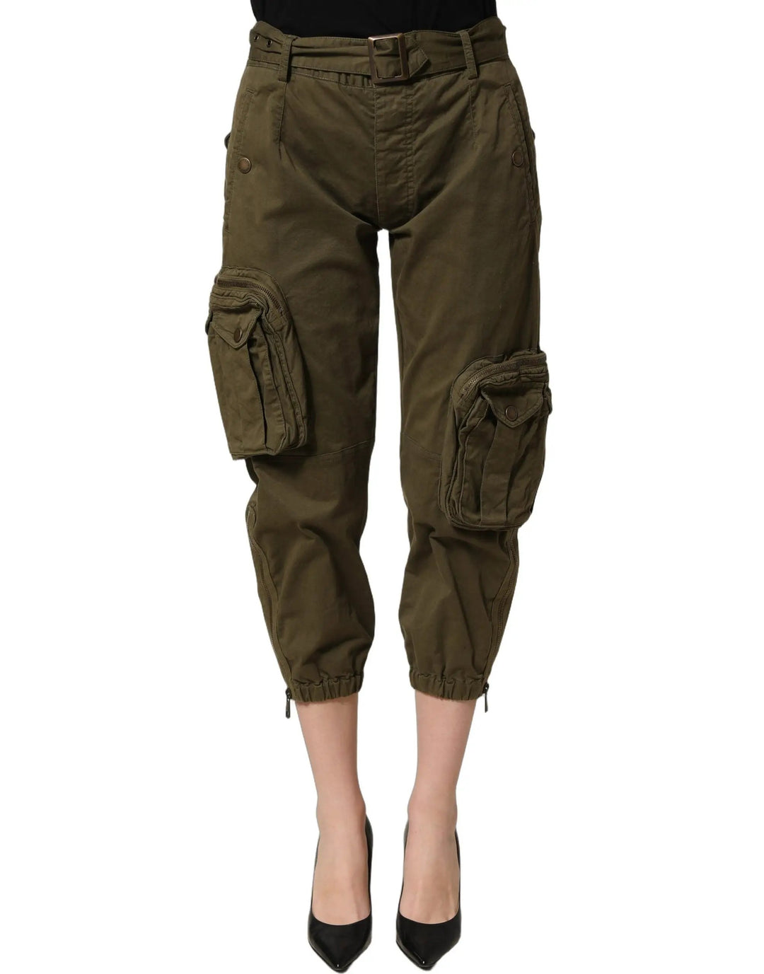 Dolce &amp; Gabbana Olive Green High Waist Cargo Trouser Pants