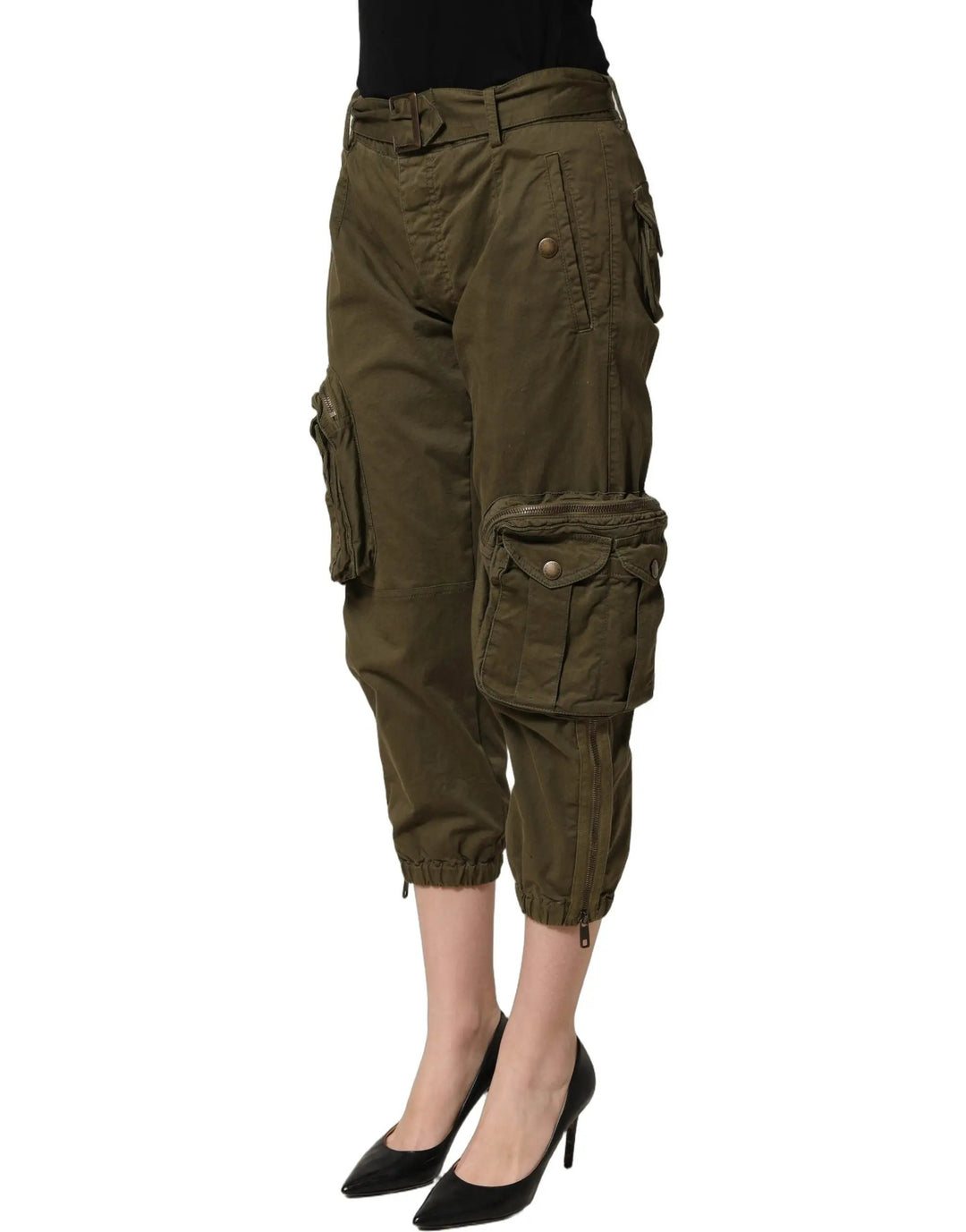 Dolce &amp; Gabbana Olive Green High Waist Cargo Trouser Pants