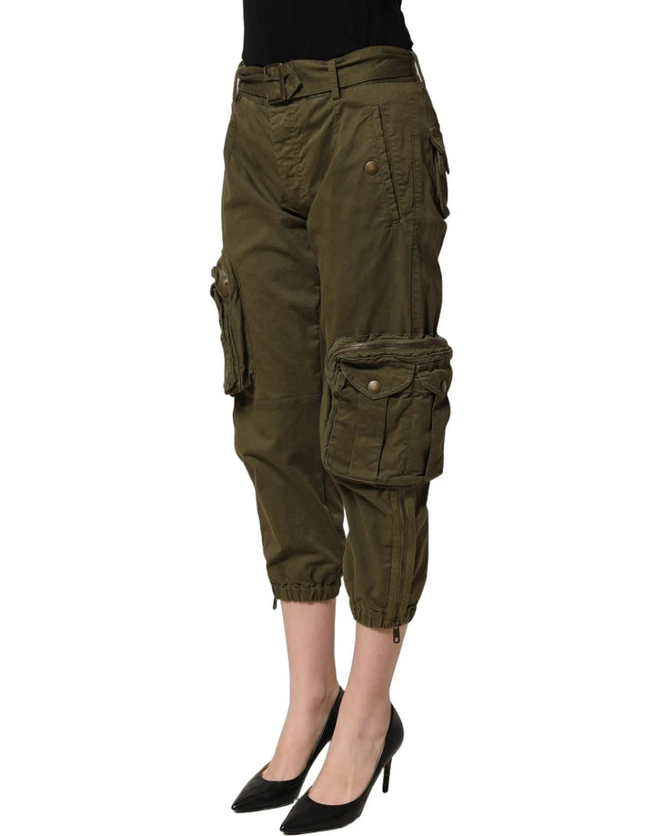 Dolce &amp; Gabbana Olive Green High Waist Cargo Trouser Pants