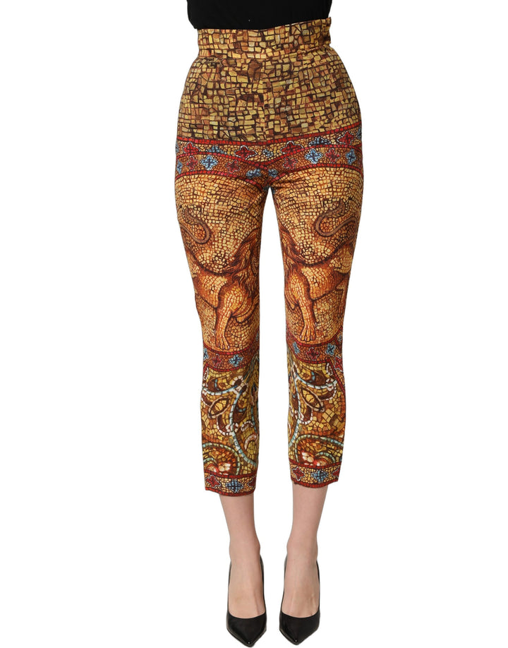 Dolce &amp; Gabbana Multicolor Mosaic Print Crepe Cropped Trouser Pants