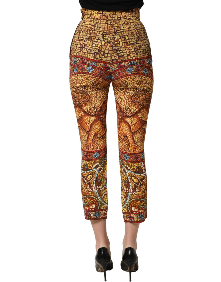 Dolce &amp; Gabbana Multicolor Mosaic Print Crepe Cropped Trouser Pants