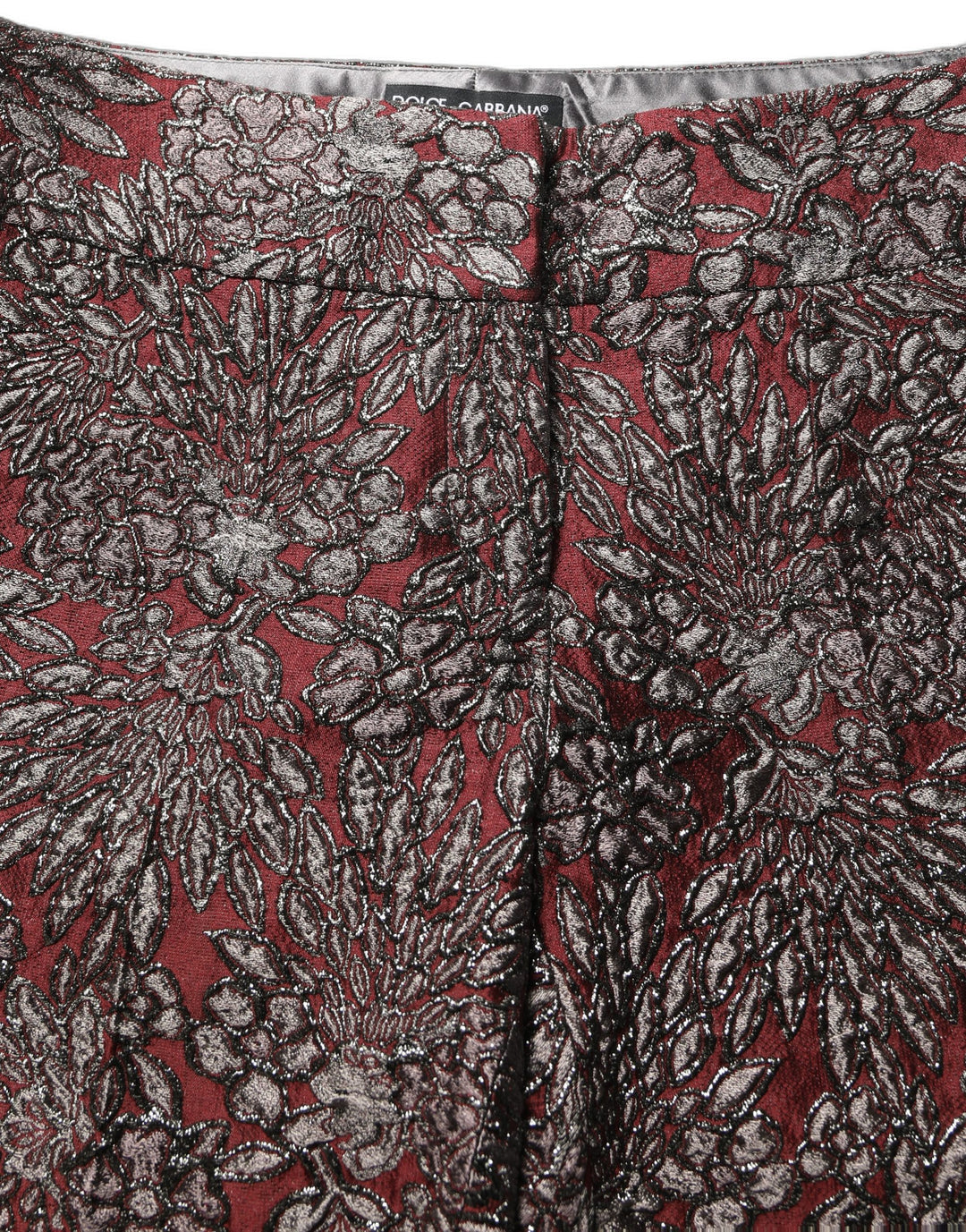 Dolce &amp; Gabbana Burgundy Grey Floral Jacquard Straight Pants