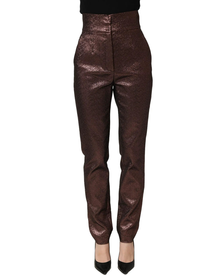 Dolce &amp; Gabbana Metallic Brown High Waist Tapered Leg Pants