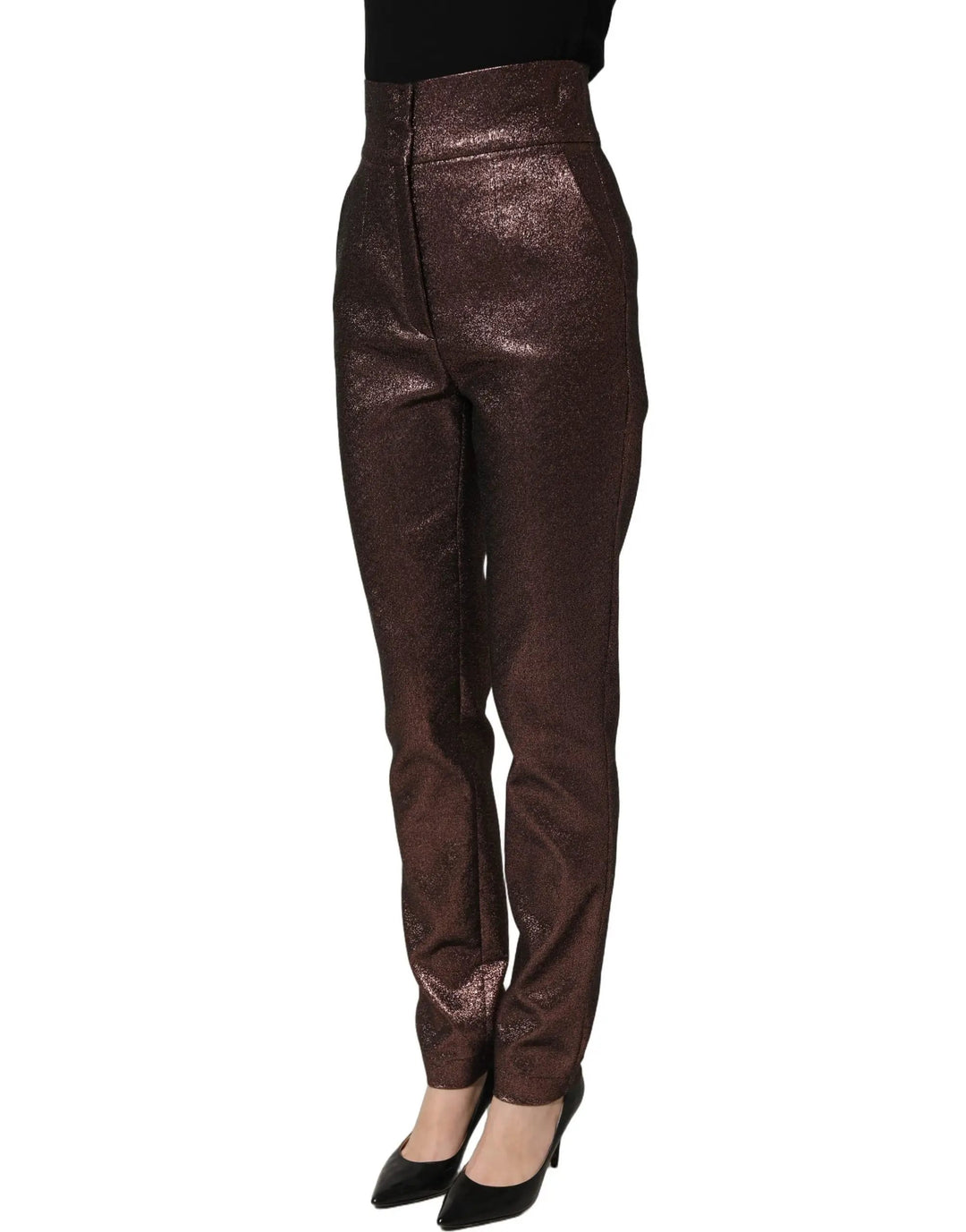 Dolce &amp; Gabbana Metallic Brown High Waist Tapered Leg Pants