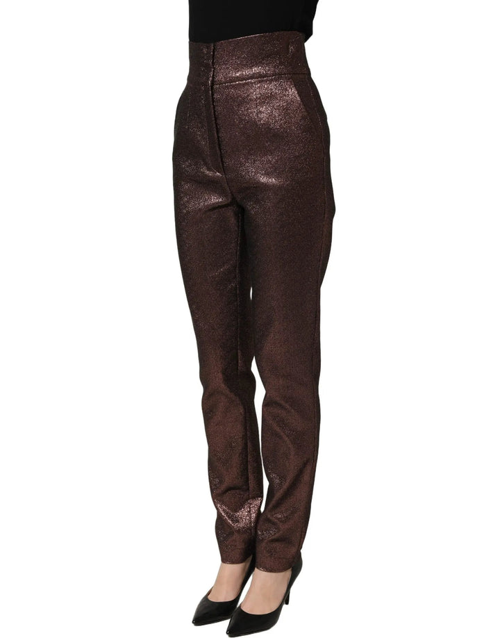 Dolce &amp; Gabbana Metallic Brown High Waist Tapered Leg Pants