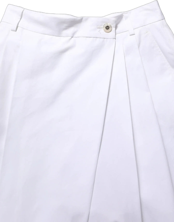 Dolce &amp; Gabbana White Cotton High Waist Pleated Wide Leg Pants
