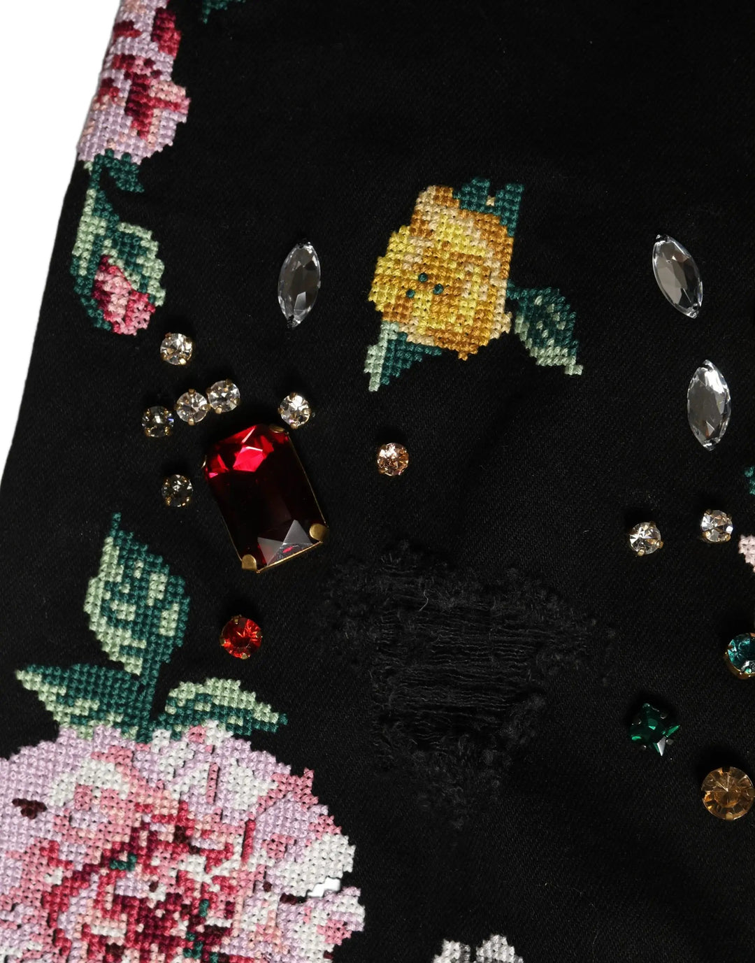 Dolce &amp; Gabbana Black Floral Cotton High Waist Tapered Pants