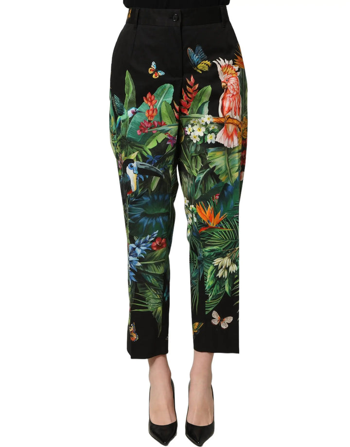 Dolce &amp; Gabbana Black Tropical Print Cotton HighWaist Pants