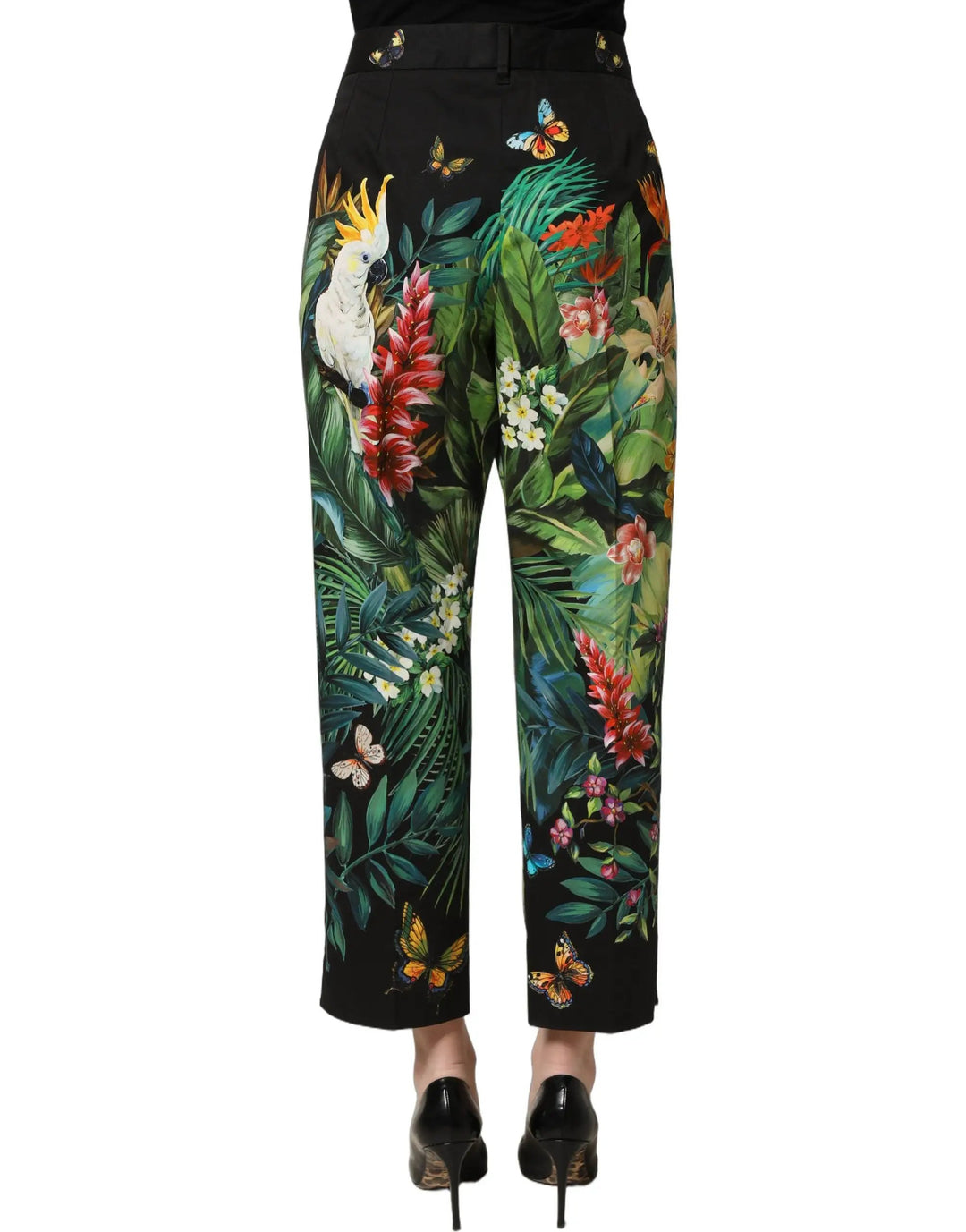Dolce &amp; Gabbana Black Tropical Print Cotton HighWaist Pants